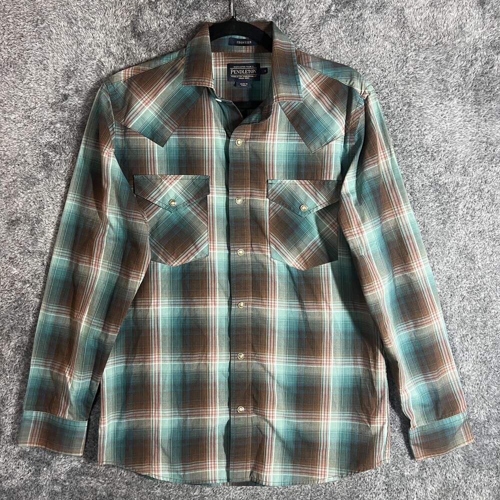 Pendleton Shirt Mens S Green Plaid Long Sleeve Snap Button Up Casual Western